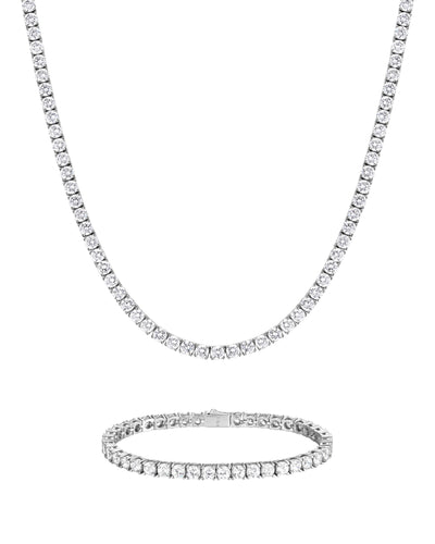 ICE SPARKLER - 4mm テニス チェーン & ブレスレットセット (White Gold)