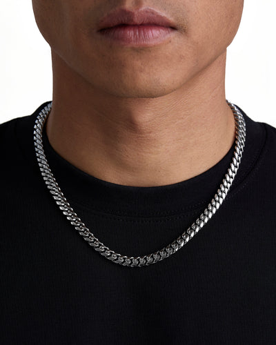 PLAIN - 8mm キューバン チェーン (White Gold)