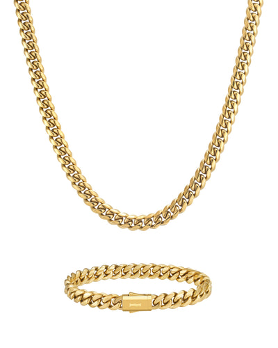 PLAIN SET - 8mm キューバン チェーン & ブレスレットセット(18K Gold)