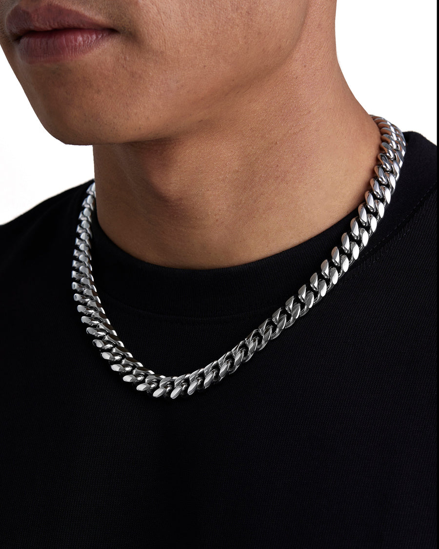 PLAIN - 12mm キューバネックレス (White Gold)