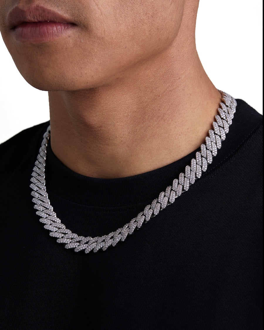 ICE PRONG - 13mm キューバネックレス (White Gold)
