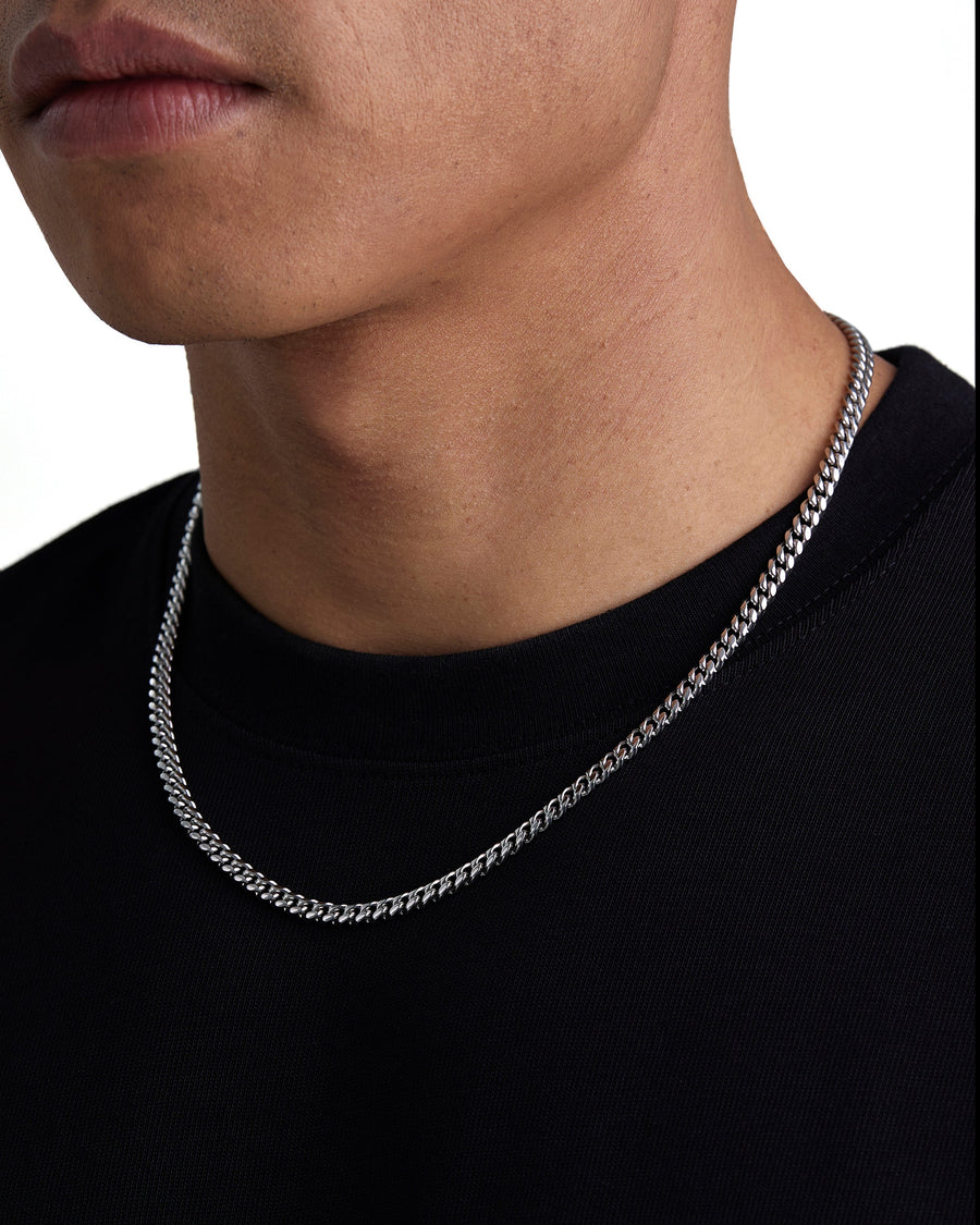 PLAIN - 5mm キューバネックレス (White Gold)
