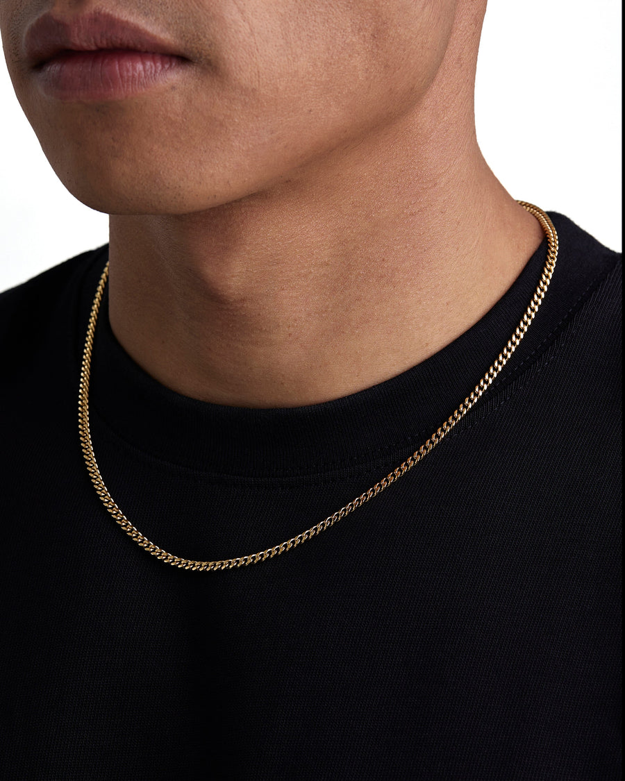 PLAIN - 3mm キューバネックレス (18K Gold)