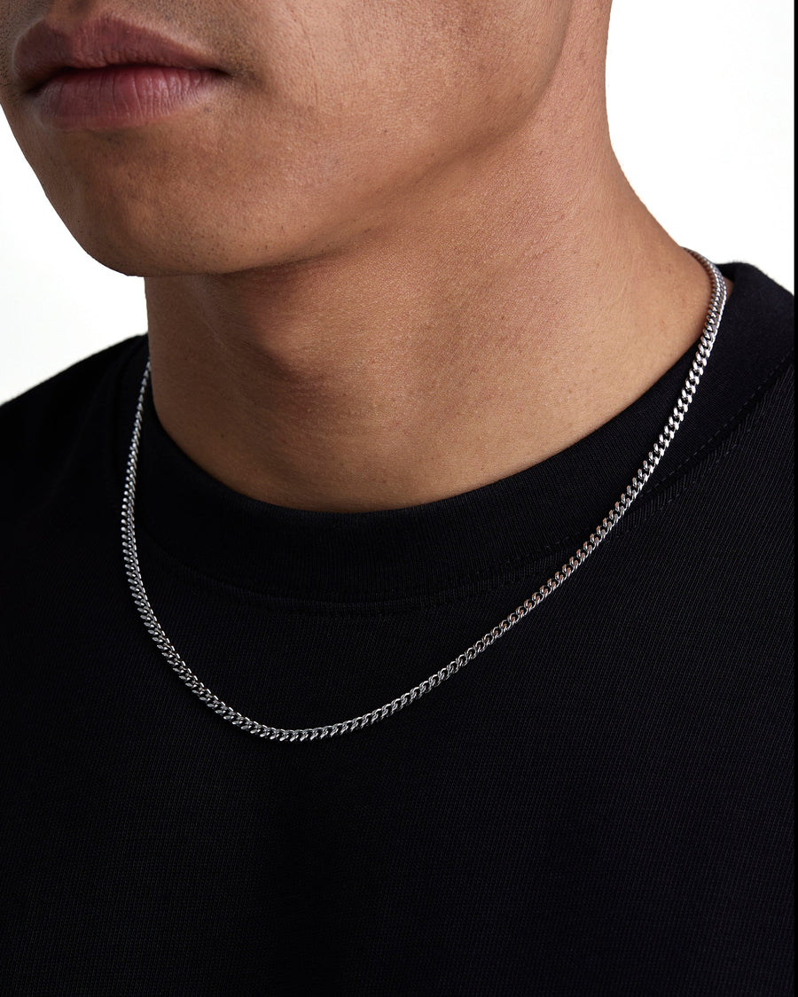 PLAIN - 3mm キューバネックレス (White Gold)