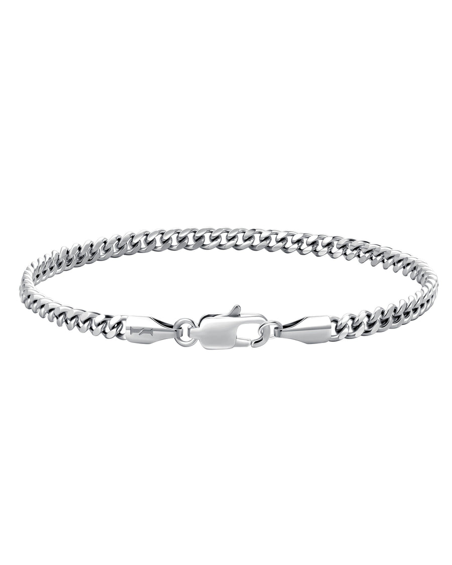 PLAIN - 3mm キューバブレスレット (White Gold)