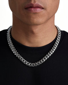 PLAIN - 12mm キューバネックレス (White Gold)