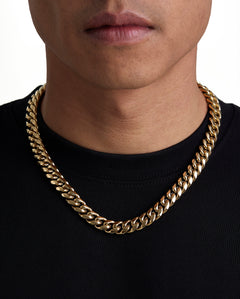 PLAIN - 12mm キューバネックレス (18K Gold)