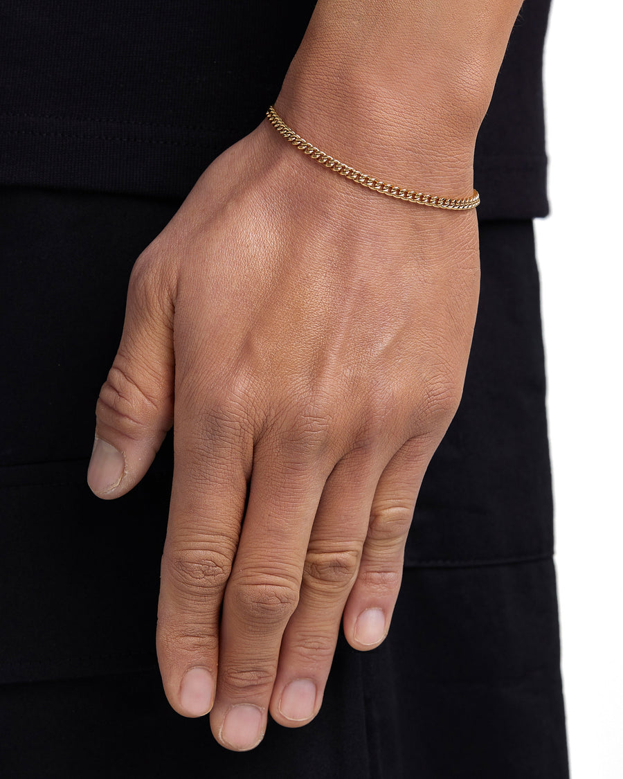 PLAIN - 3mm キューバブレスレット (18K Gold)