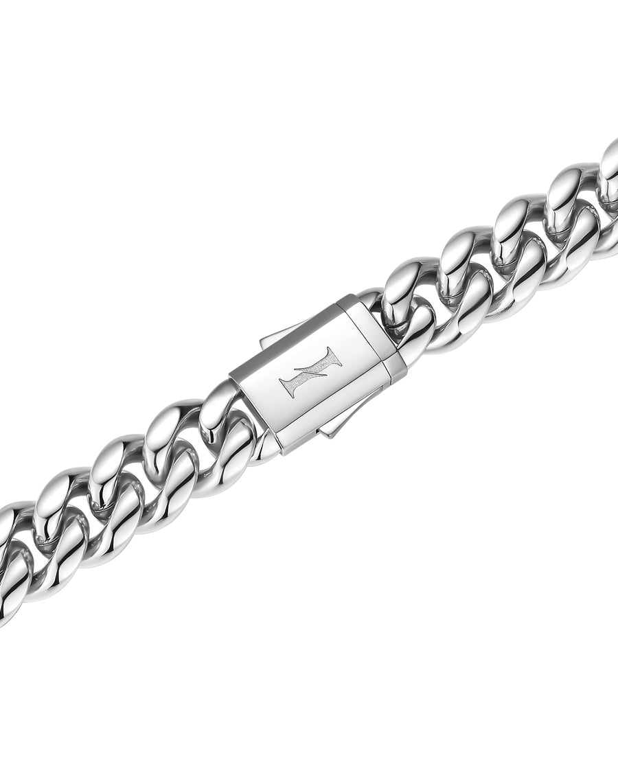 PLAIN - 12mm キューバネックレス (White Gold)