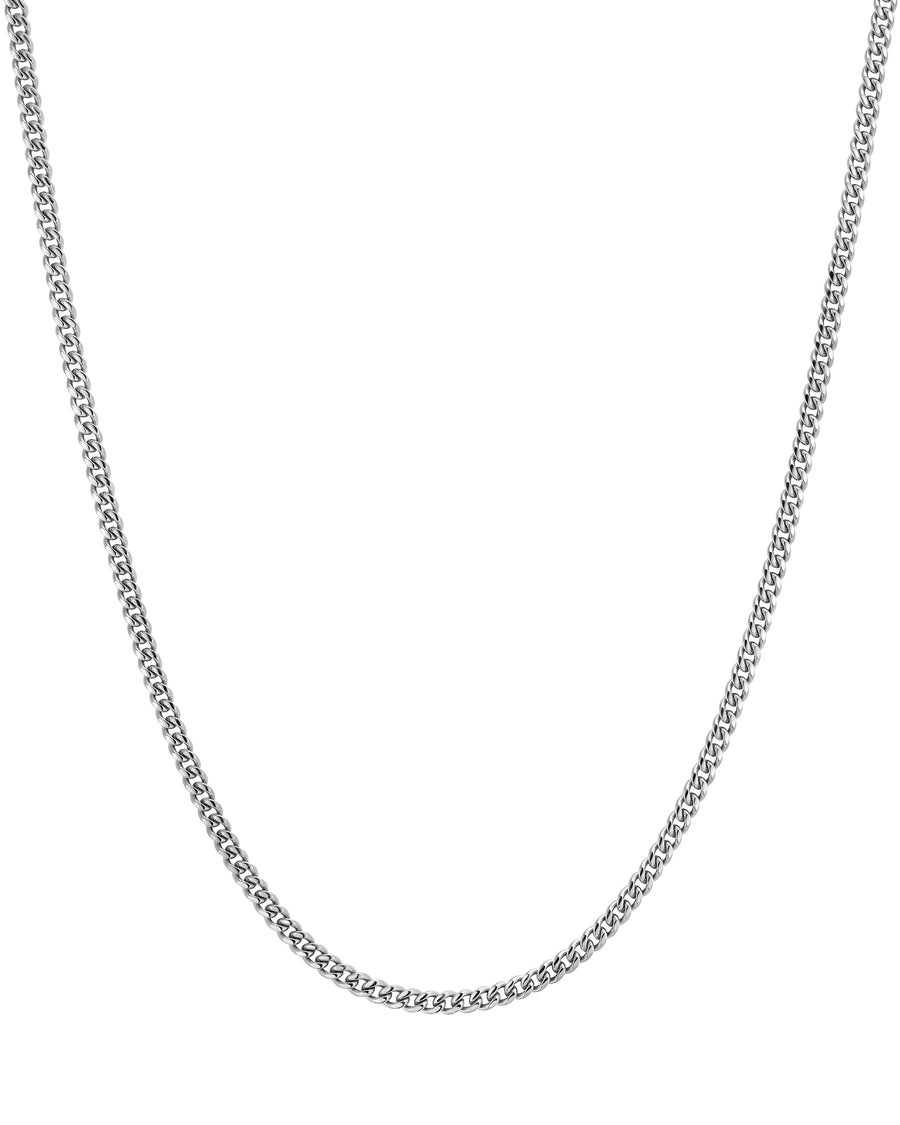 PLAIN - 3mm キューバネックレス (White Gold)