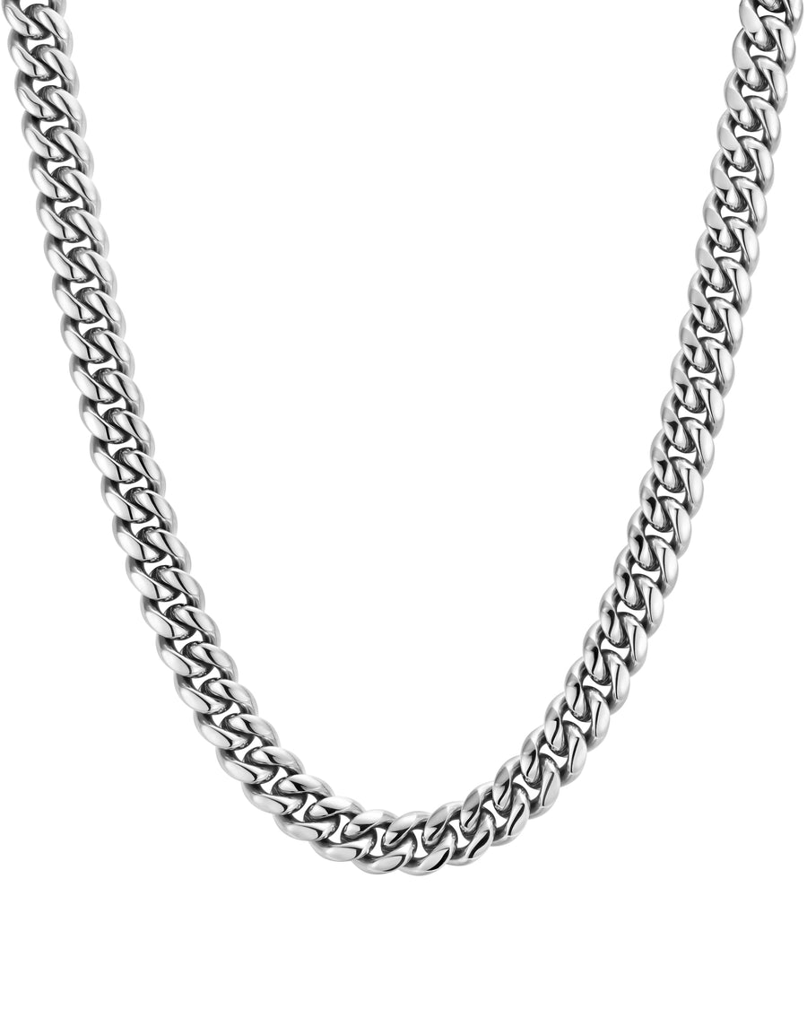PLAIN - 12mm キューバネックレス (White Gold)