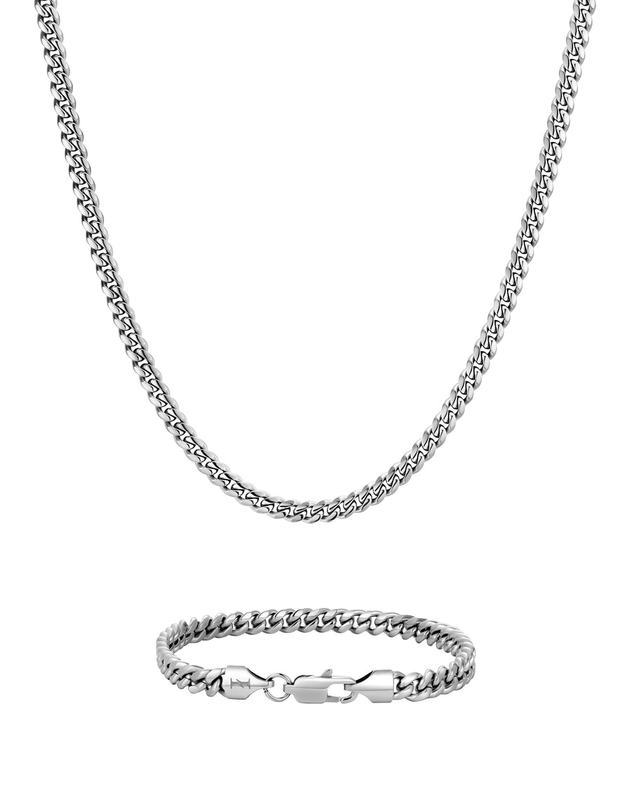 PLAIN SET - 5mm キューバセット (White Gold)