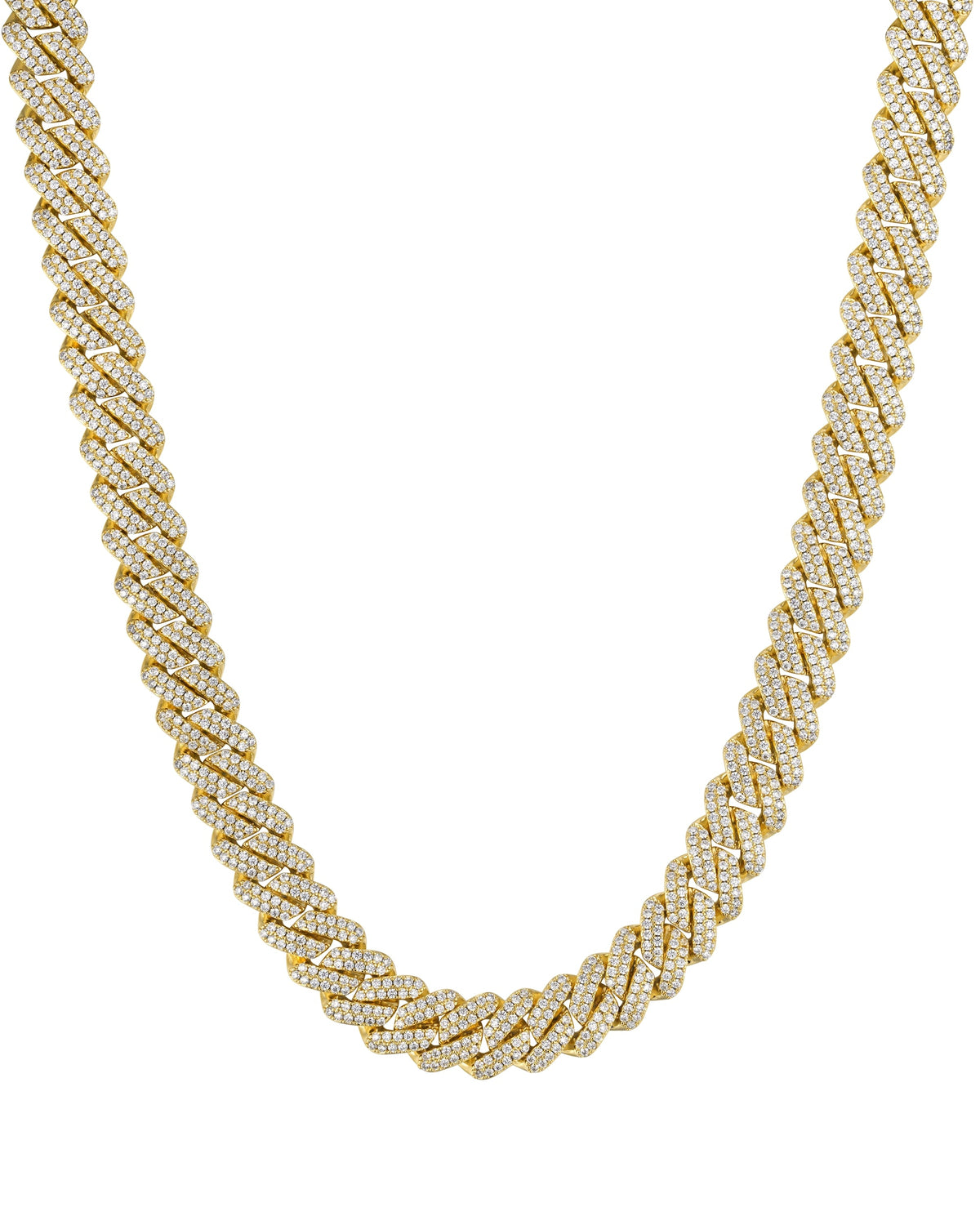 13mm 18K gold ice prong cuban necklace by Iceman Society