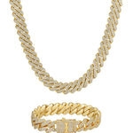 13mm 18K gold ice prong cuban chain necklace and bracelet set by Iceman Society