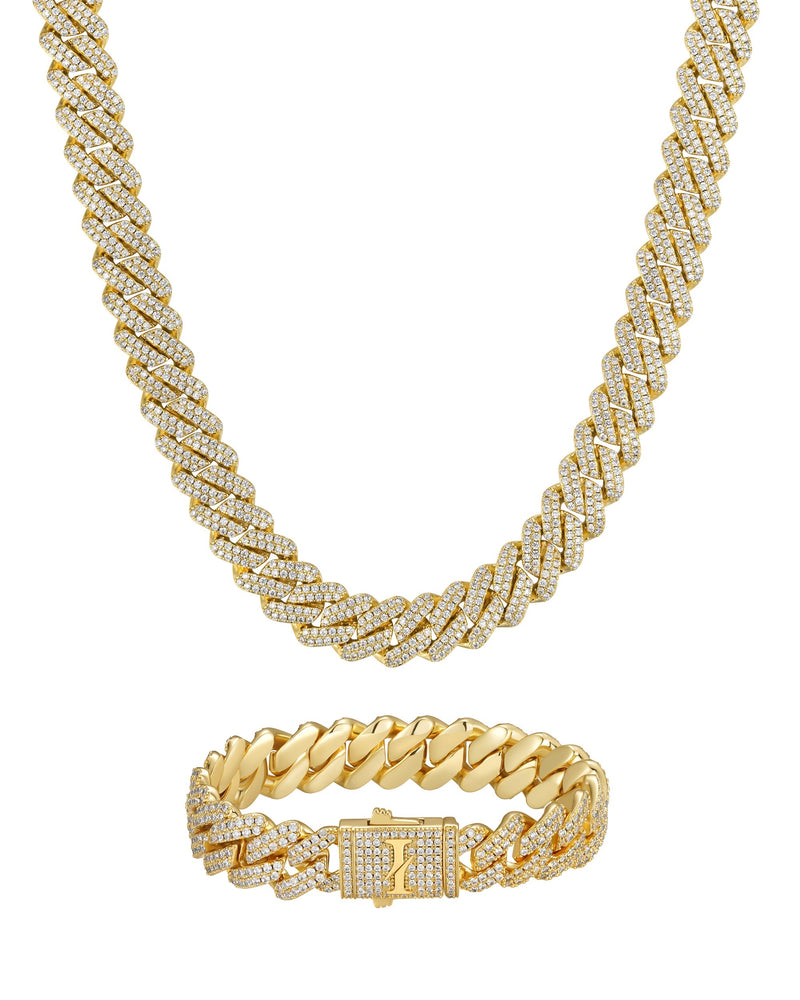 ICE PRONG SET 13mm キューバン チェーン & ブレスレットセット 18K Gold 商品写真