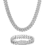 13mm white gold ice prong cuban chain necklace and bracelet set by Iceman Society
