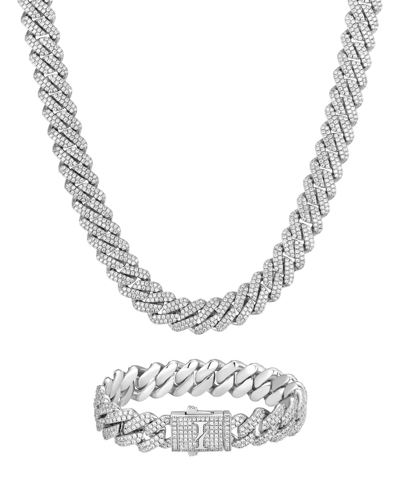 ICE PRONG SET 13mm キューバン チェーン & ブレスレットセット White Gold 商品写真