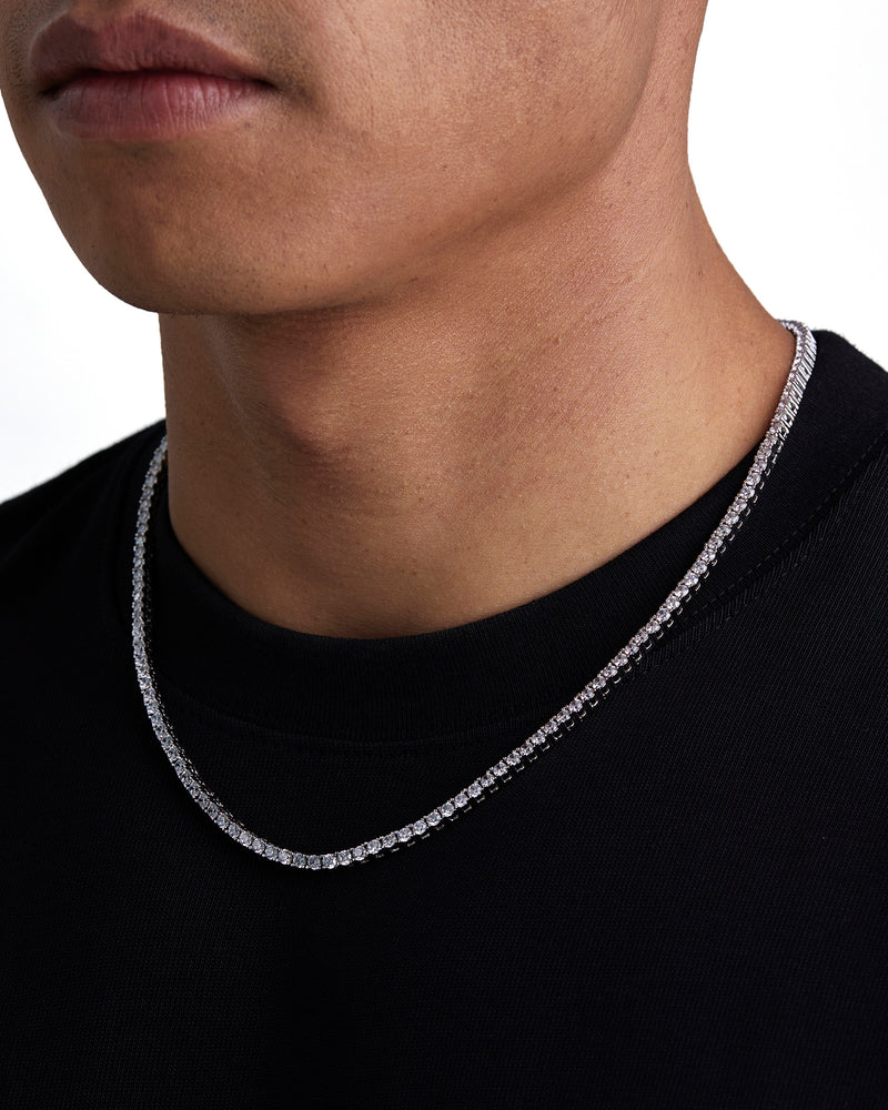 ICE SPARKLER 3mm テニス チェーン White Gold 着用写真