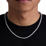 Model wearing 4mm white gold tennis necklace by Iceman Society, front view