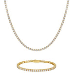 3mm 18K gold ice sparkler tennis chain necklace and bracelet set by Iceman Society