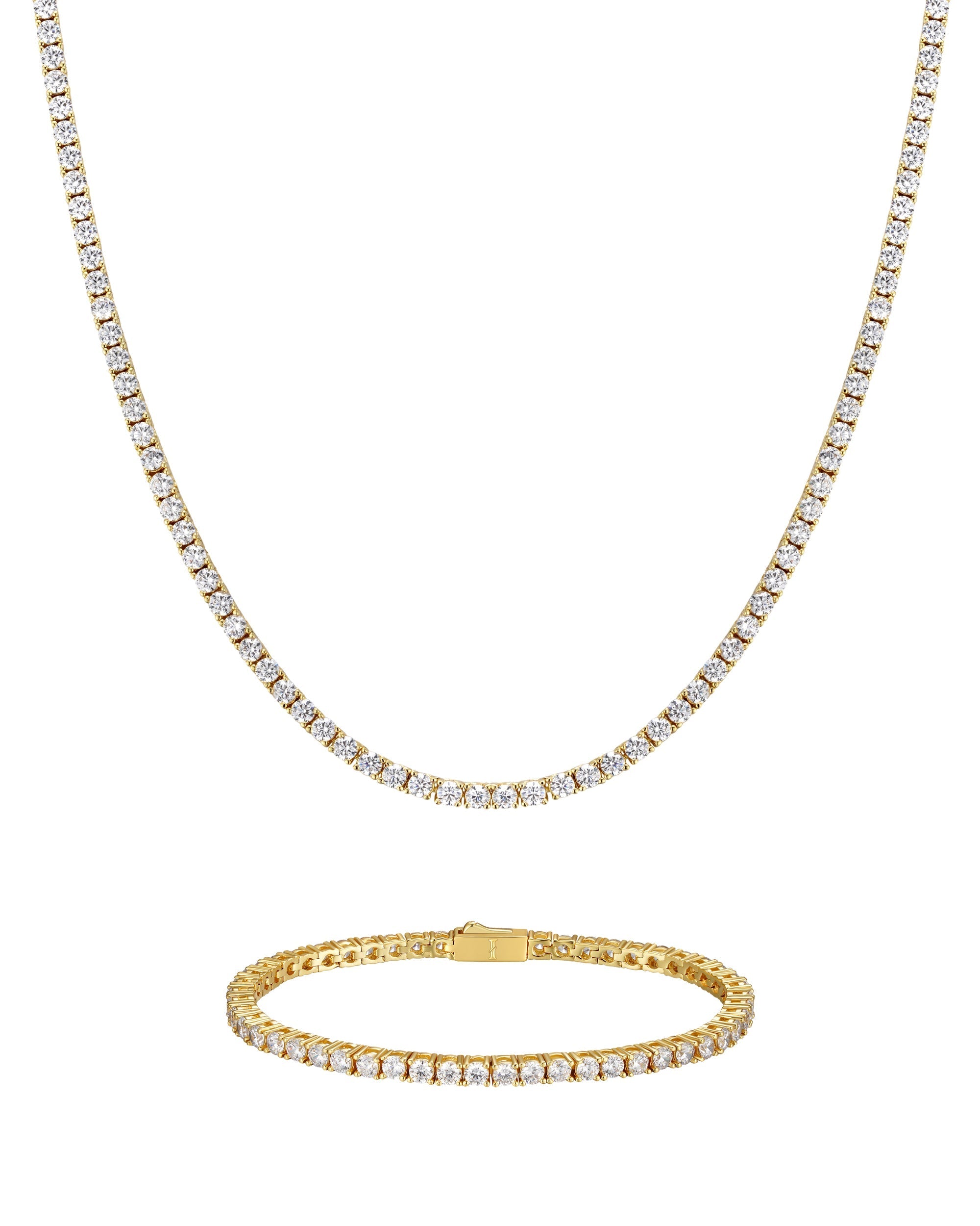 3mm 18K gold ice sparkler tennis chain necklace and bracelet set by Iceman Society