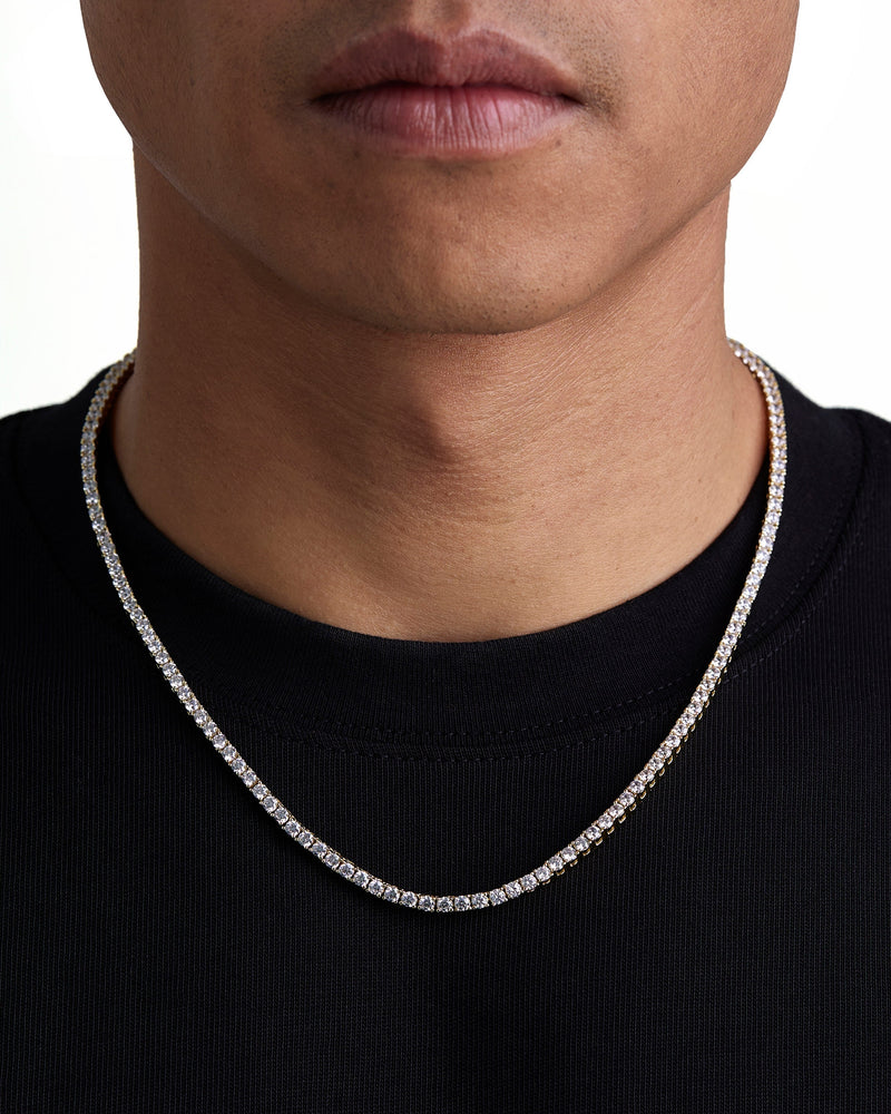 ICE SPARKLER 3mm テニス チェーン & ブレスレットセット 18K Gold 着用写真