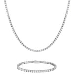 3mm white gold ice sparkler tennis chain necklace and bracelet set by Iceman Society