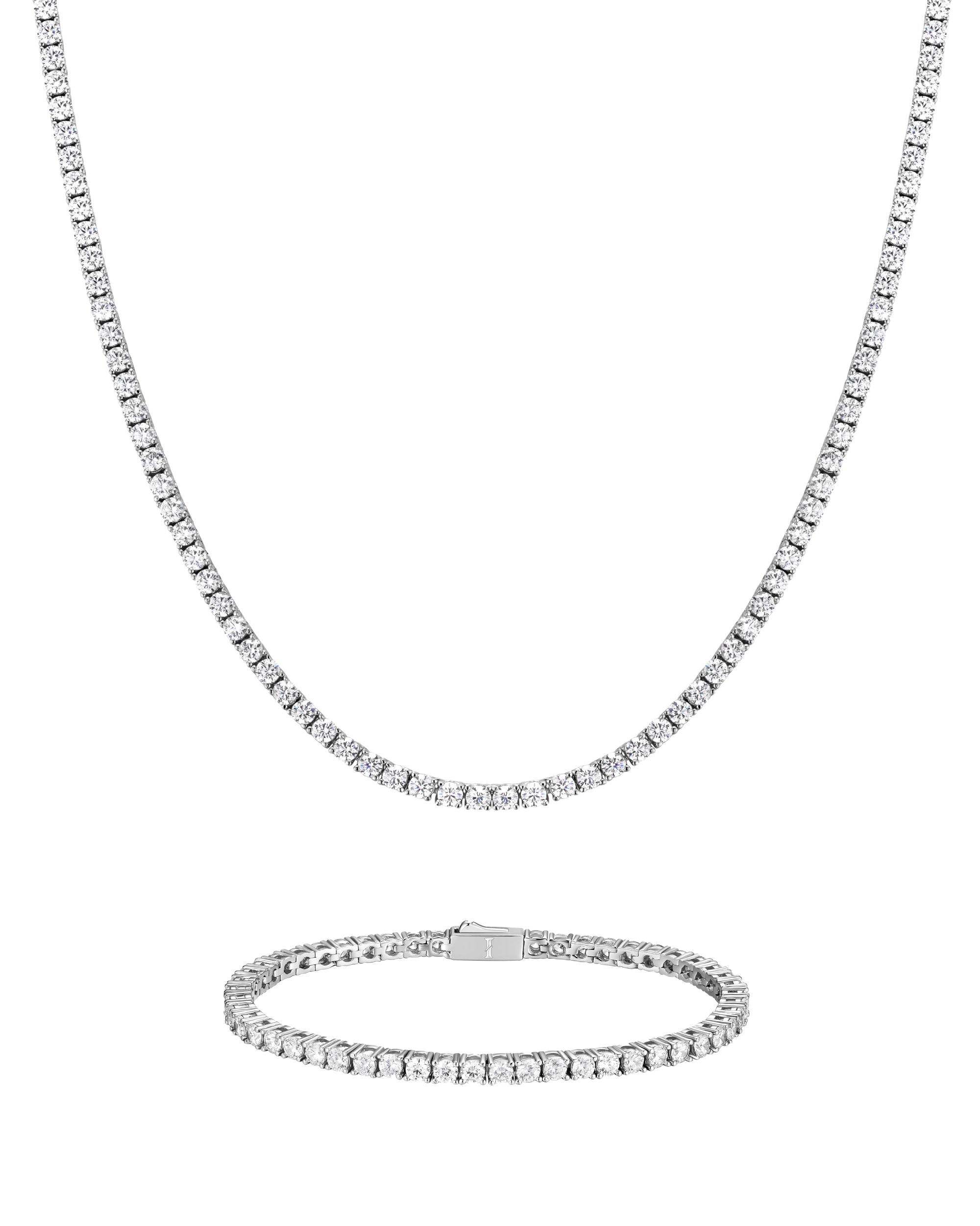 3mm white gold ice sparkler tennis chain necklace and bracelet set by Iceman Society
