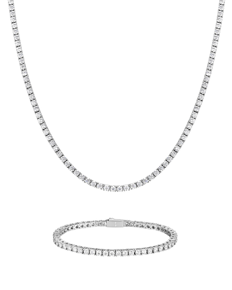ICE SPARKLER 3mm テニス チェーン & ブレスレットセット White Gold 商品写真
