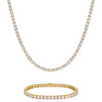 3mm 18K gold ice sparkler tennis chain necklace and bracelet set by Iceman Society