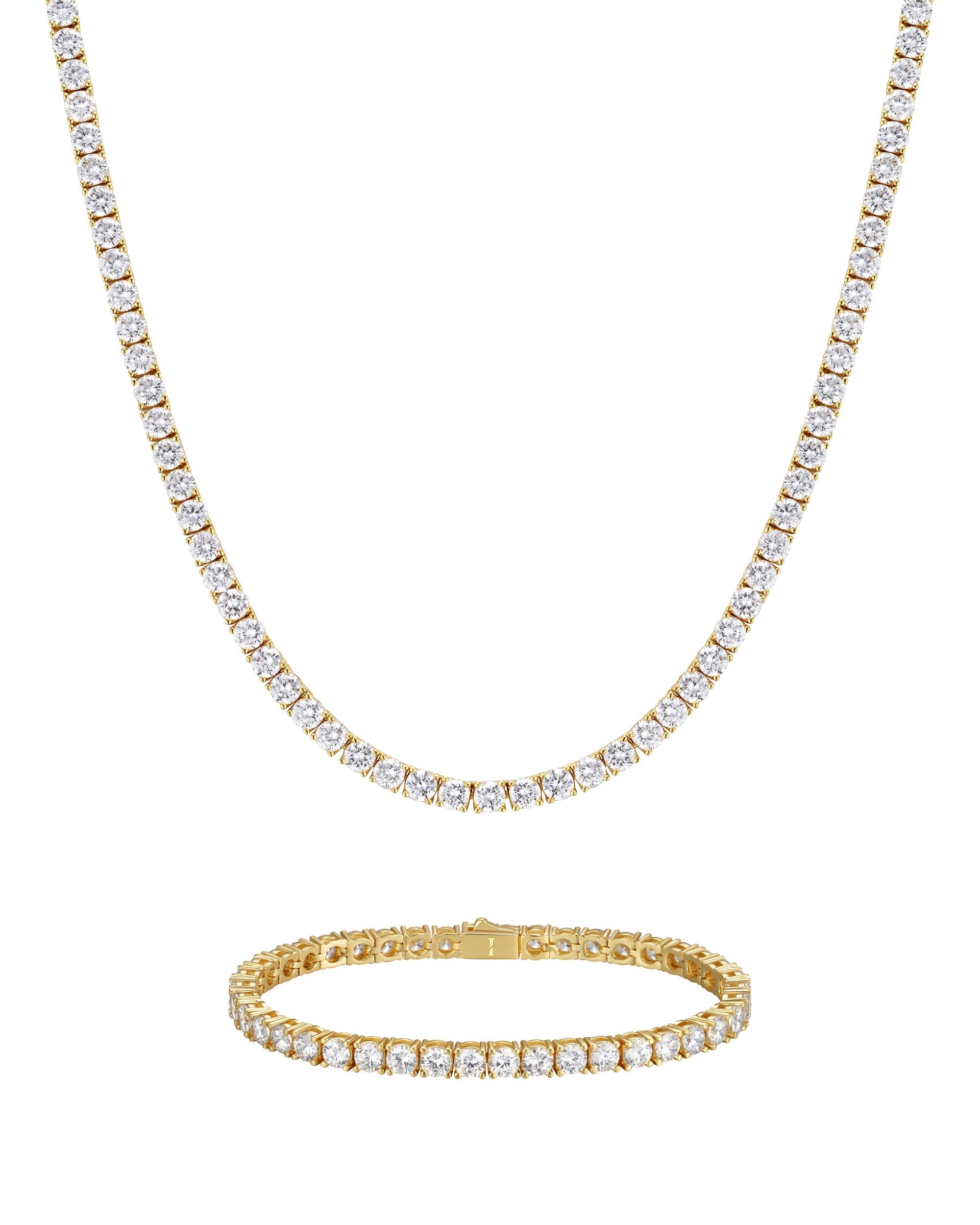 3mm 18K gold ice sparkler tennis chain necklace and bracelet set by Iceman Society