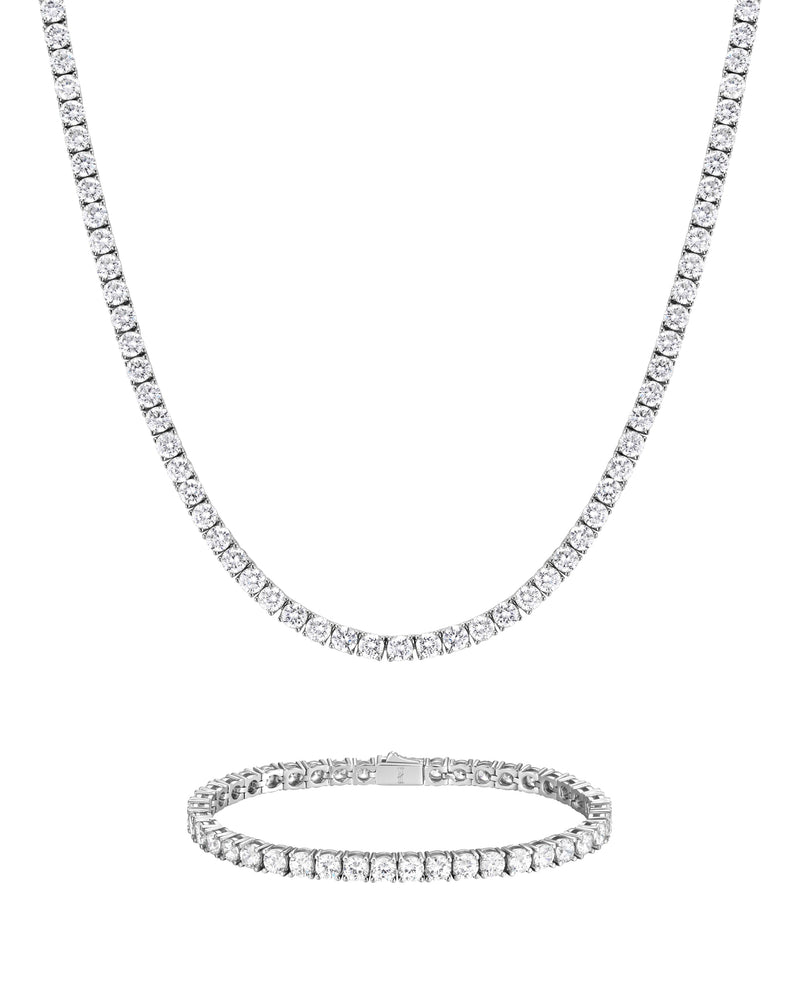 ICE SPARKLER 4mm テニス チェーン & ブレスレットセット White Gold 商品写真
