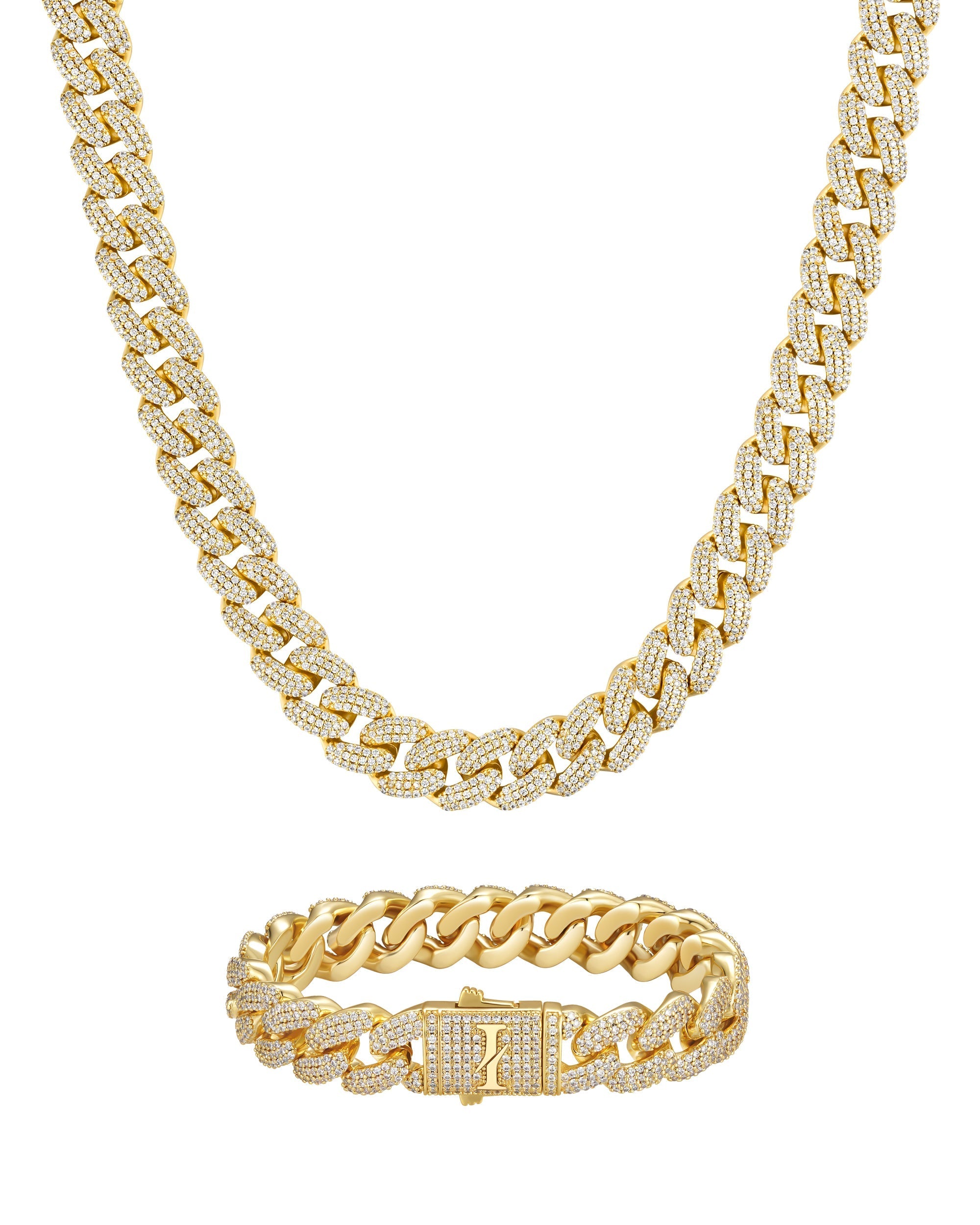 12mm 18K gold iceman cuban chain necklace and bracelet set by Iceman Society