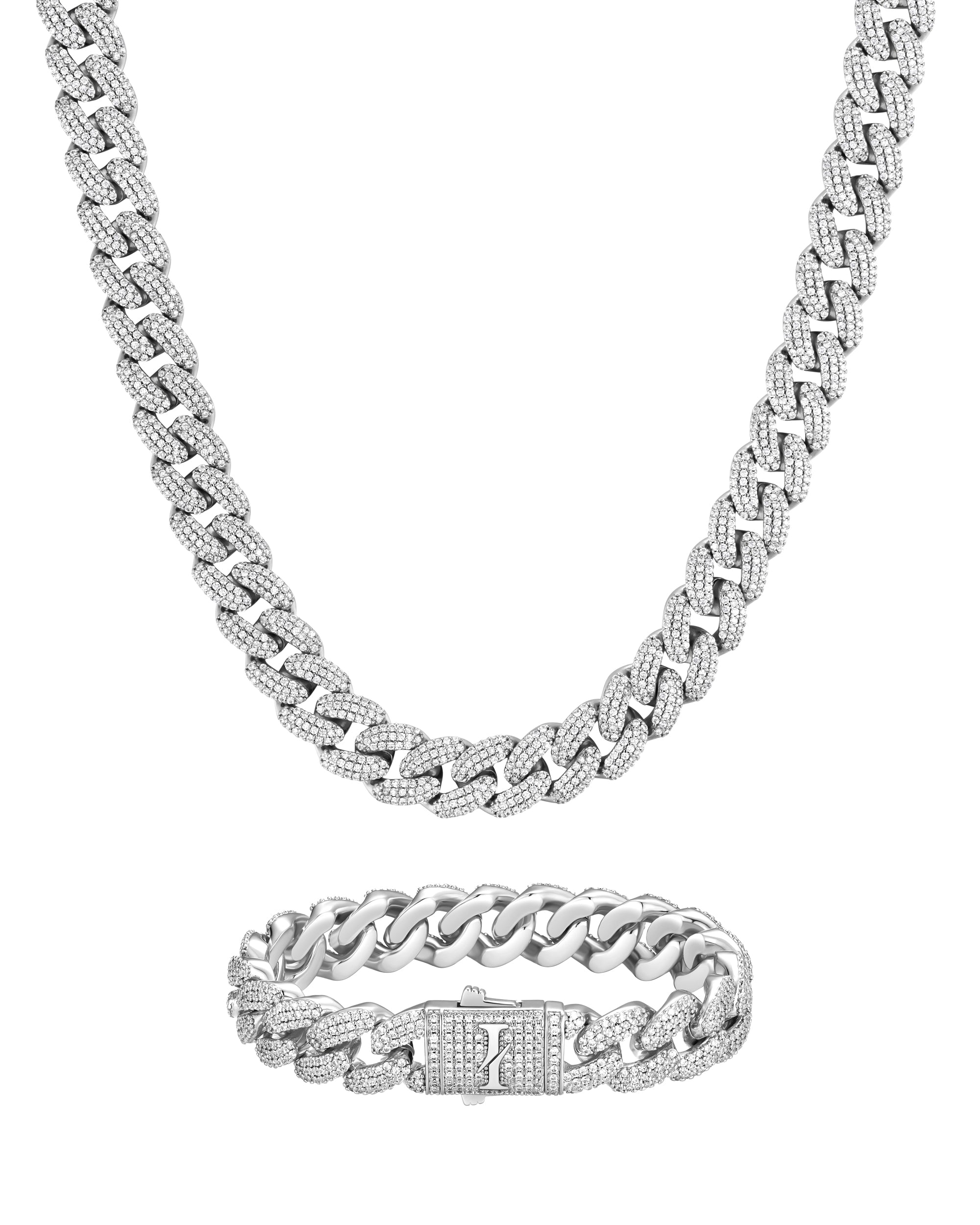 12mm white gold iceman cuban chain necklace and bracelet set by Iceman Society