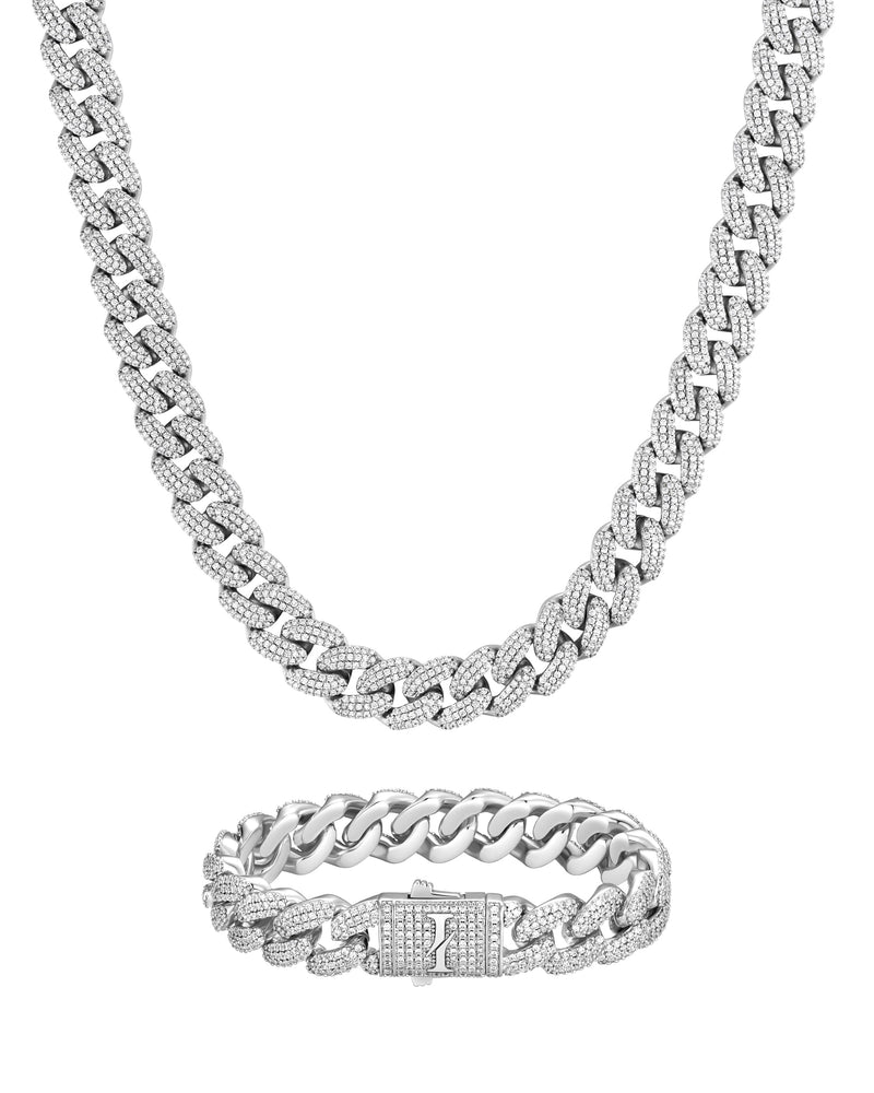 ICEMAN SET 12mm キューバン チェーン & ブレスレットセット White Gold 商品写真