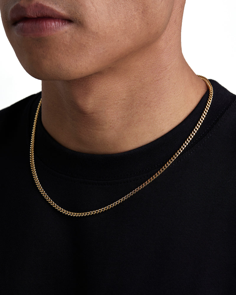PLAIN 3mm キューバン チェーン 18K Gold 着用写真