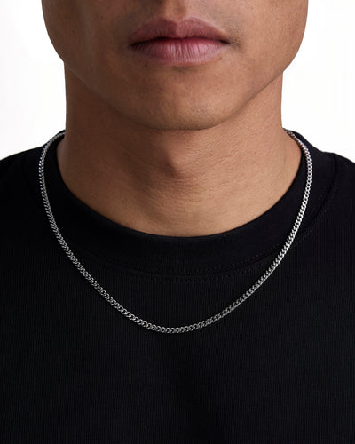 PLAIN - 3mm キューバン チェーン (White Gold)