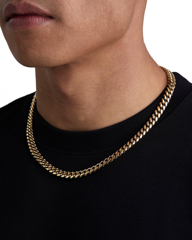 PLAIN 8mm キューバン チェーン 18K Gold 着用写真