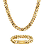 12mm 18K gold plain cuban chain necklace and bracelet set by Iceman Society