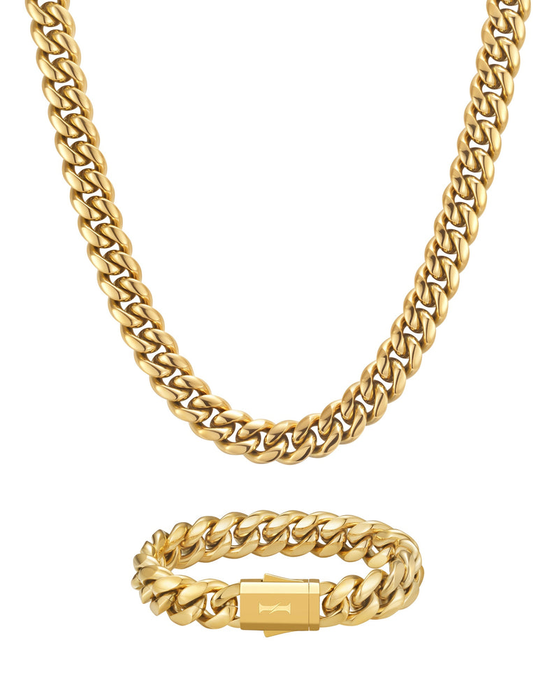 PLAIN SET 12mm キューバン チェーン & ブレスレットセット 18K Gold 商品写真