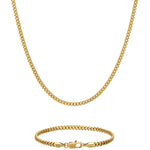 3mm 18K gold plain cuban chain necklace and bracelet set by Iceman Society