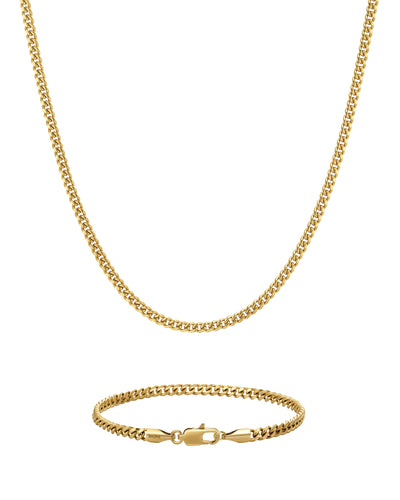 PLAIN SET - 3mm キューバン チェーン & ブレスレットセット (18K Gold)