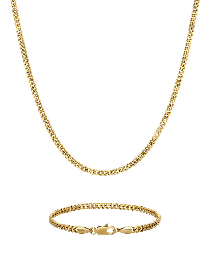 PLAIN SET 3mm キューバン チェーン & ブレスレットセット 18K Gold 商品写真