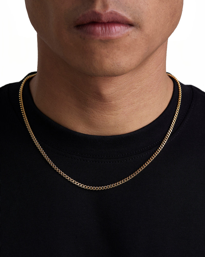 PLAIN SET 3mm キューバン チェーン & ブレスレットセット 18K Gold 着用写真