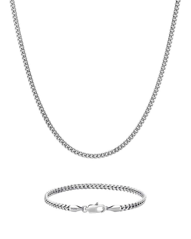 PLAIN SET 3mm キューバン チェーン & ブレスレットセット White Gold 商品写真