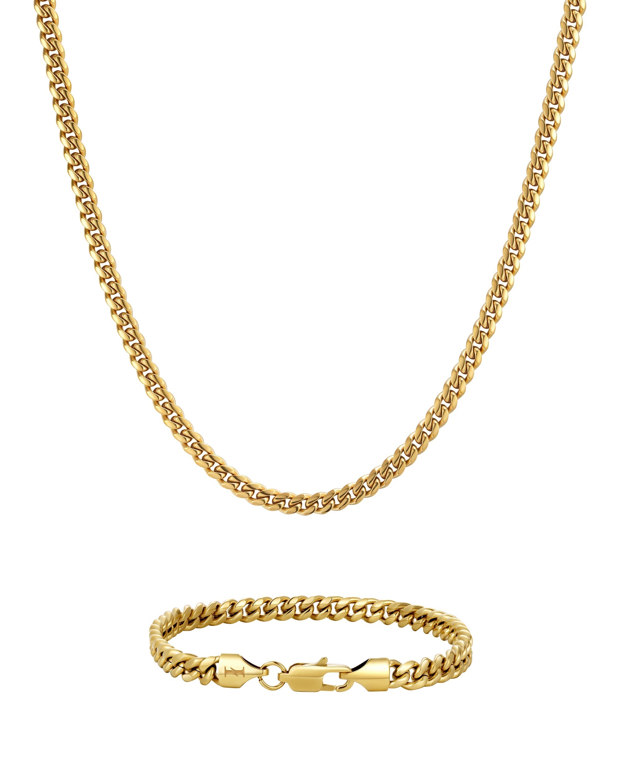 5mm 18K gold plain cuban chain necklace and bracelet set by Iceman Society