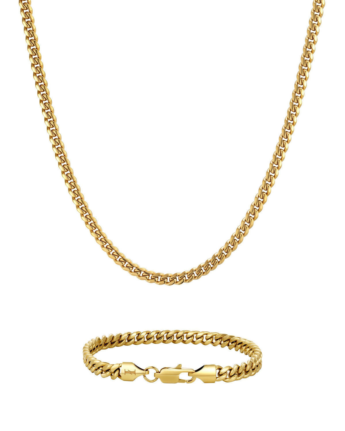 5mm 18K gold plain cuban chain necklace and bracelet set by Iceman Society