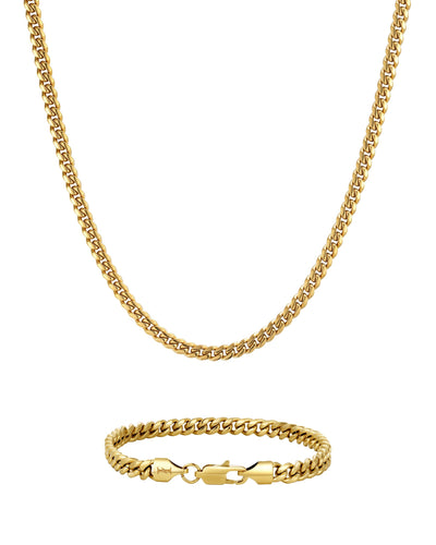 PLAIN SET - 5mm キューバン チェーン & ブレスレットセット (18K Gold)