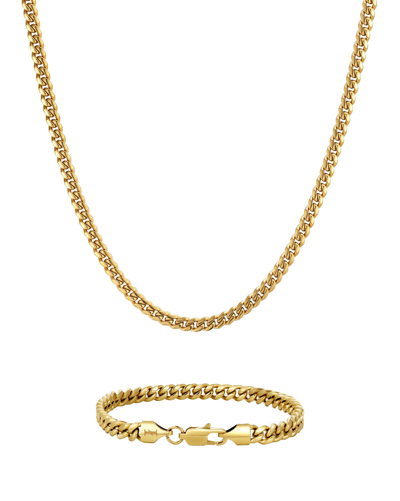 PLAIN SET 5mm キューバン チェーン & ブレスレットセット 18K Gold 商品写真