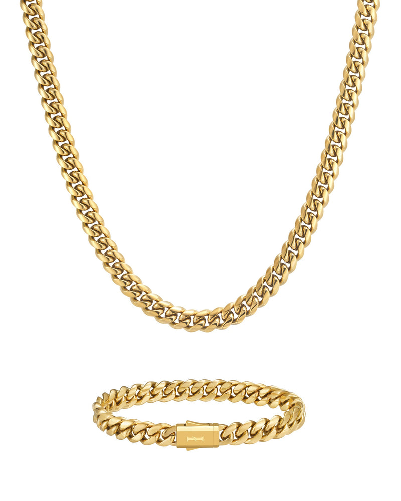 PLAIN SET 8mm キューバン チェーン & ブレスレットセット 18K Gold 商品写真